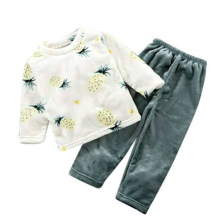 Binmer Toddler Kids Baby Boys Girls Cartoon Pajamas Winter Warm Coats Pants Outfits Set
