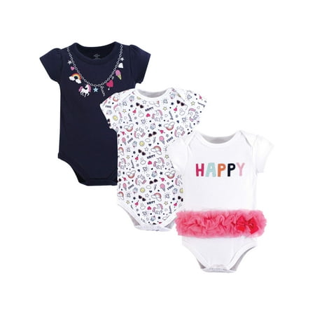 Little Treasure Baby Girl Cotton Bodysuits 3pk Happy Rainbow 0-3 Months