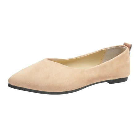 TOYFUNNY Womens Shoes Pointed Toe Shallow Mouth Solid Color Slip-On Flat Casual Shoes