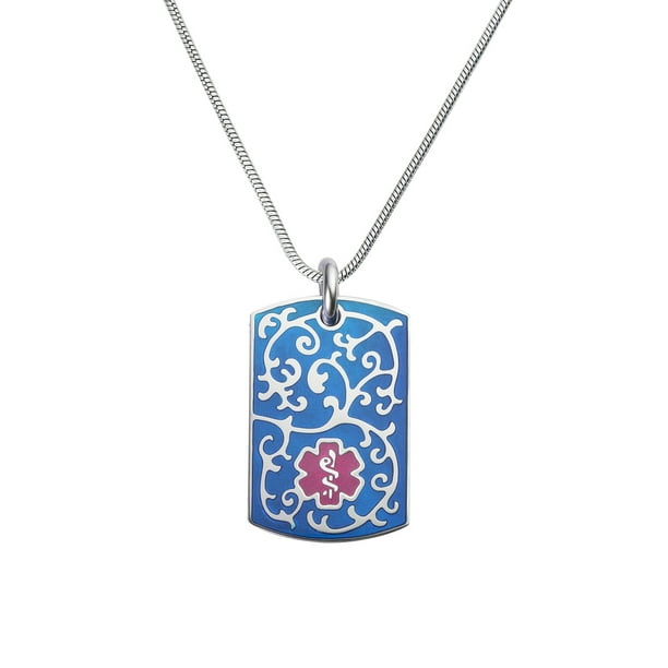 Divoti Custom Engraved 316L Filigree Medical Alert Necklace -Dog Tag-24 Stainless Snake Chain