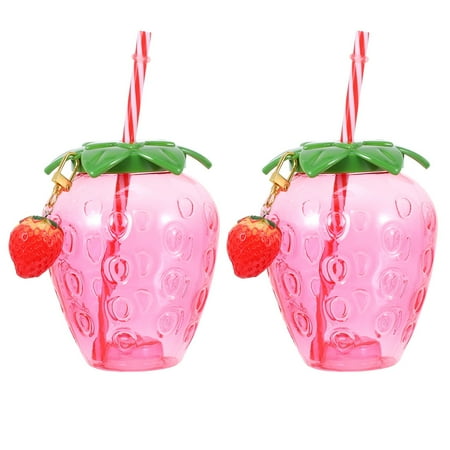 2pcs Creative Straw Cups Pretty Drink Cups Practical Strawberry Shape Cups