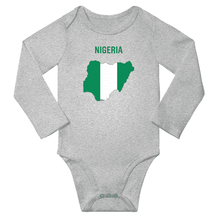 Nigeria Flag Map Baby Long Slevve Romper (Gray 6-12 Months)