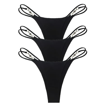 Buankoxy Strappy Underwear for Women Ladies Double String Bikini Thong Panties 3 Pack