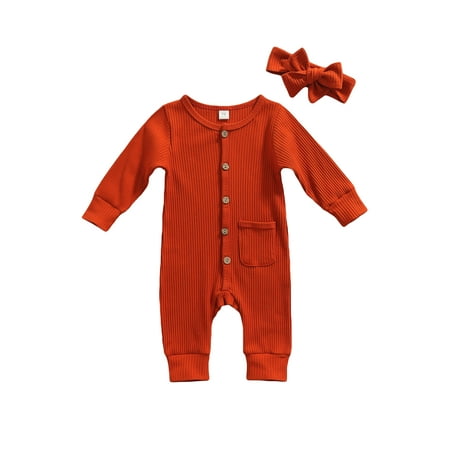 Yinyinxull 2Pcs Newborn Baby Girls Boys Romper Long Sleeve Single Breasted Jumpsuit Headband Clothes Orange Red 0-6 Months
Yinyinxull 2Pcs Newborn Baby Girls Boys Romper Long Sleeve Single Breasted Jumpsuit Headband Clothes Orange Red 0-6 Months