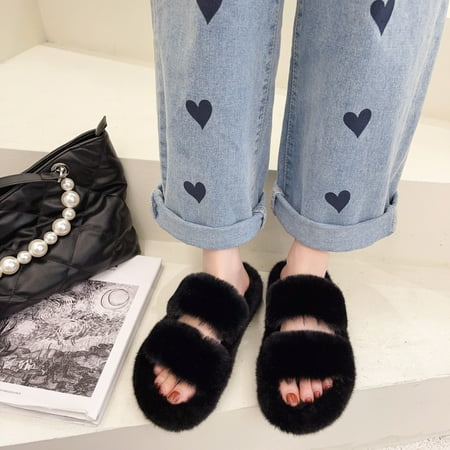 BORKE Women s Fluffy Faux Fur Slippers Comfy Open Toe Two Band Slides with Fleece Lining and Rubber Sole
BORKE Women s Fluffy Faux Fur Slippers Comfy Open Toe Two Band Slides with Fleece Lining and Rubber Sole