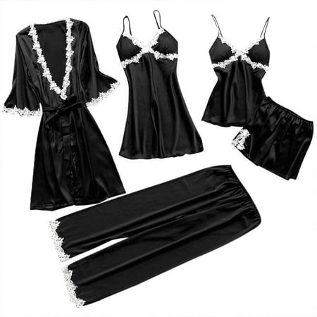 Women Stain Sleepwear Pajamas Set Lace Trim Sexy Babydoll Nightwear Robe Nightdress 5 Piece Set Nightgown
Women Stain Sleepwear Pajamas Set Lace Trim Sexy Babydoll Nightwear Robe Nightdress 5 Piece Set Nightgown