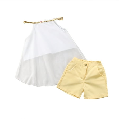 Carolilly Little Girls 2PCS Outfit Set Solid Color Loose Sling Top Button Pants
