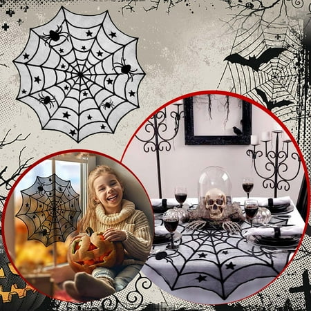 HGWXX7 Holiday Decor Decoration Festival Lace Table Runner Black Mesh Decoration