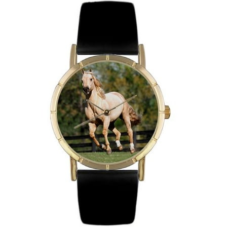 Whimsical Watches Unisex Quarter Horse Photo Watch with Black Leather