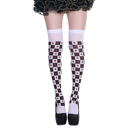 TRINGKY Halloween Women Thigh High Stockings Novelty Funny Poker Card Suit Plum Flower Heart Print Over Knee Slim Long Socks Cosplay Costume
TRINGKY Halloween Women Thigh High Stockings Novelty Funny Poker Card Suit Plum Flower Heart Print Over Knee Slim Long Socks Cosplay Costume