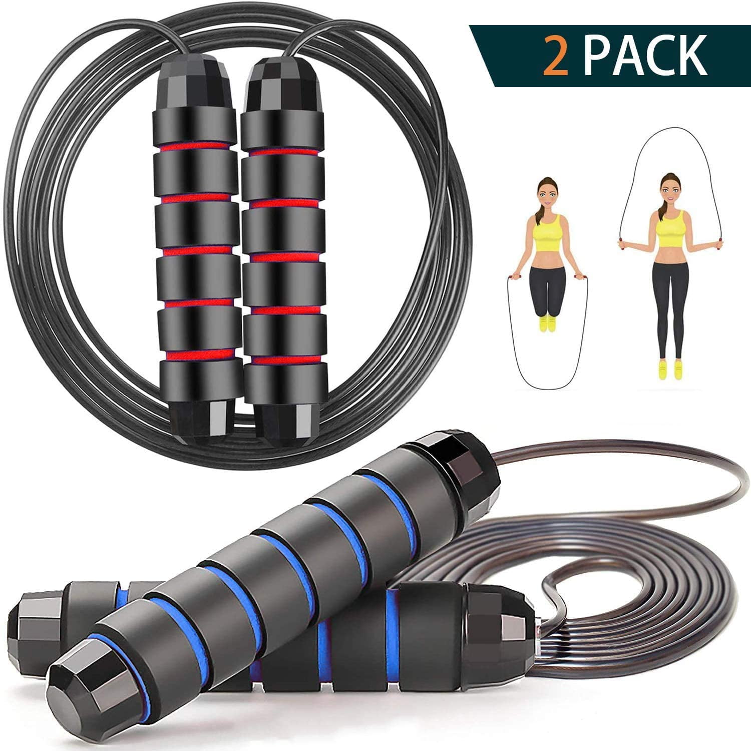 Jump Rope 2 Pack Tangle Free With Ball Bearing Cable Speed Rope For