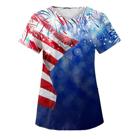Scrub Tops Women Print Plus Size Summer Independence Day Printed Care V-Neck Working Uniform
Scrub Tops Women Print Plus Size Summer Independence Day Printed Care V-Neck Working Uniform