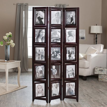 Memories Double Sided Photo Frame Room Divider - Rosewood 3 Panel - 8 x 10