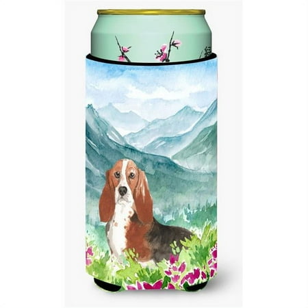 Mountain Flowers Basset Hound Tall Boy Beverage Insulator Hugger