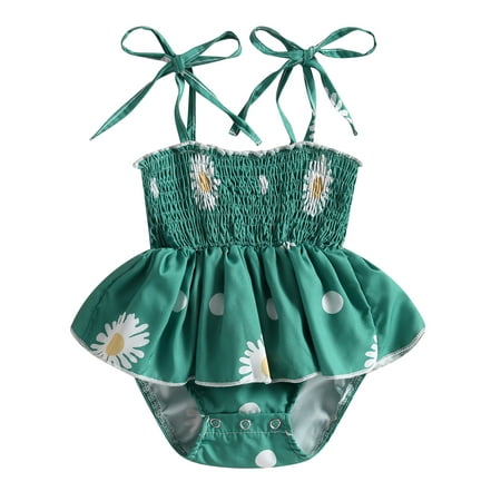 Musuos Baby Girl Daisy Romper Dress Sling Strap Elastic Waist Bodysuit