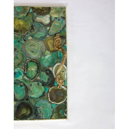 Light Green Agate Serving Tray With Brass Handles | Square