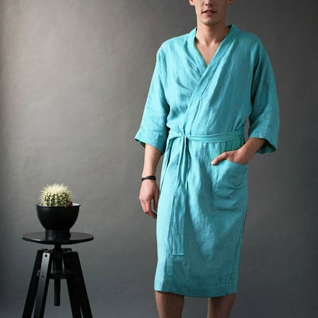 Huachen Men s Short Sleeved Long Bathrobe Home Clothes Solid Color Linen Pajamas Robe
Huachen Men s Short Sleeved Long Bathrobe Home Clothes Solid Color Linen Pajamas Robe