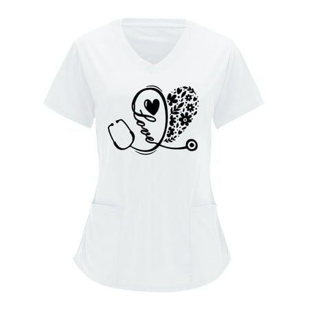 Heart Print Scrub Tops for Women Breathable Medical Scrub Shirts Short Sleeve V-Neck Scrub Tee with Pockets
Heart Print Scrub Tops for Women Breathable Medical Scrub Shirts Short Sleeve V-Neck Scrub Tee with Pockets