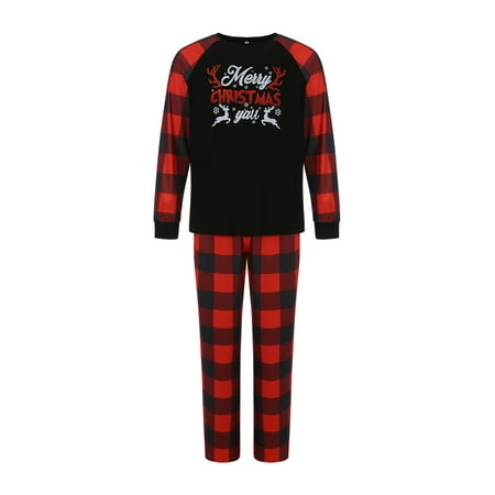 Ehfomius Christmas Family Pajamas with Plaid Pattern Elastic Waist Clothing