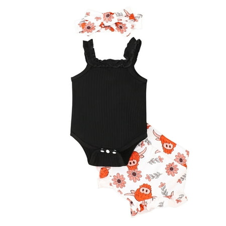 Girl Clothes Sleeveless Ruffles Ribbed Romper Bodysuit Cartoon Cow Print Shorts Headbands Outfits Summer Clothes
Girl Clothes Sleeveless Ruffles Ribbed Romper Bodysuit Cartoon Cow Print Shorts Headbands Outfits Summer Clothes