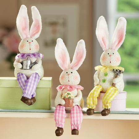 Collections Etc Garden Bunny Hand-Painted Sitters - Set of 3