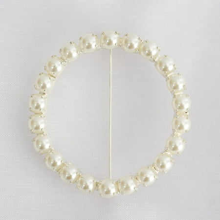 BalsaCircle Circle Faux Pearls Chair Sash Buckle Pin Ivory