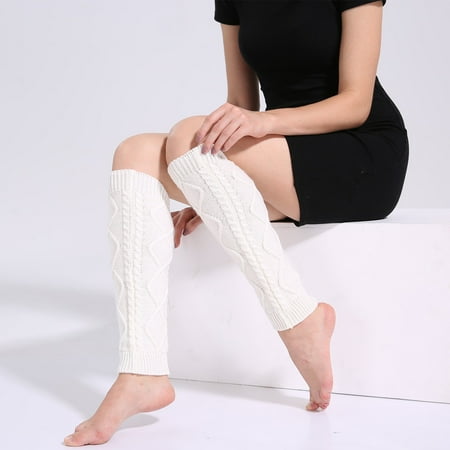 Long Leg Warm WH Cable Knit Warmers Crochet Socks Winter Women Knitted Socks Football Socks
