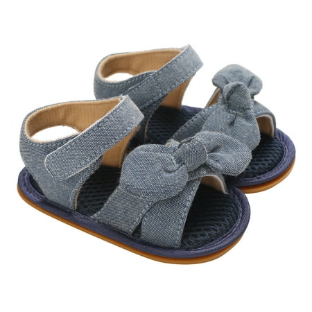Carolilly Baby Girls Summer Bow Sandals Soft Sole Non-Slip Flats Pre-Walkers