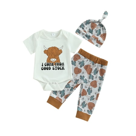 Gwiyeopda Newborn Baby Boys Girls Summer Outfits Sets Letter Print Romper Cow Head Print Pants Hat 3PC Outfits Set
Gwiyeopda Newborn Baby Boys Girls Summer Outfits Sets Letter Print Romper Cow Head Print Pants Hat 3PC Outfits Set