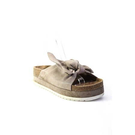 Pre-owned|Jeffrey Campbell Womens Suede Bow Slide On Sandals Brown Size 35 5
