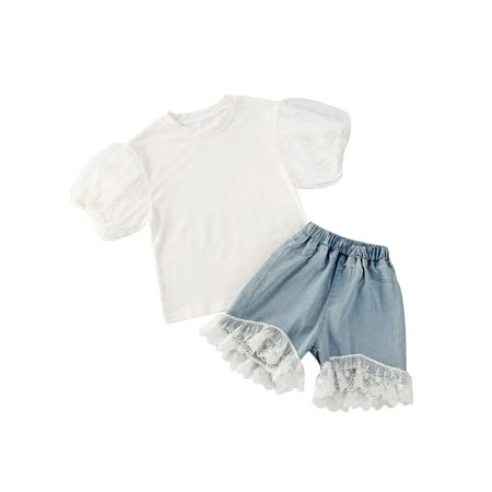 Canrulo Baby Girl Lace Denim Shorts Set Puff Sleeve Floral Flutter Ruffle Crop Top Toddler High Waist Ripped Jean Shorts White 12-18 Months
Canrulo Baby Girl Lace Denim Shorts Set Puff Sleeve Floral Flutter Ruffle Crop Top Toddler High Waist Ripped Jean Shorts White 12-18 Months