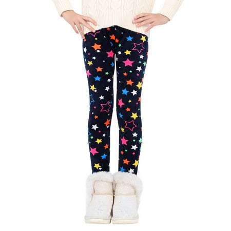 2-13Y Kids Girl Stretchy Printed Leggings Thick Winter Warm Fleece Lined Pants