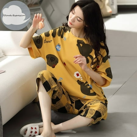QWZNDZGR Summer Knitted Cotton Cartoon Pajamas Sets Women Pyjamas Sleepwear Nightwear Pijama Mujer Plus Size Calf-Length Pants Homewear
QWZNDZGR Summer Knitted Cotton Cartoon Pajamas Sets Women Pyjamas Sleepwear Nightwear Pijama Mujer Plus Size Calf-Length Pants Homewear