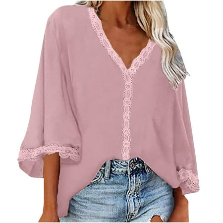 Blouses for Women Fashion 2023 Fashion Women Casual Spring Summer Lace V-Neck Trumpet Sleeve Overhead Feather Solid Color Loose T-Shirt Top Blouse Short Sleeve Maternity Blouses Pink M
Blouses for Women Fashion 2023 Fashion Women Casual Spring Summer Lace V-Neck Trumpet Sleeve Overhead Feather Solid Color Loose T-Shirt Top Blouse Short Sleeve Maternity Blouses Pink M