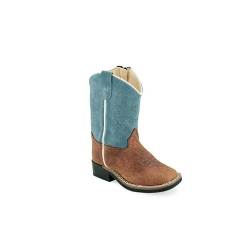 Old West Brown/Turquoise Toddler Boys Leather Cowboy Boots 6.5D