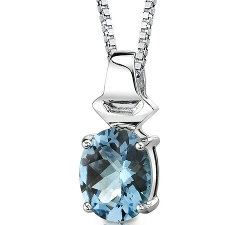 Peora 3.00 Carat T.G.W. Oval Shape Checkerboard Cut Swiss Blue Topaz Rhodium over Sterling Silver Pendant, 18