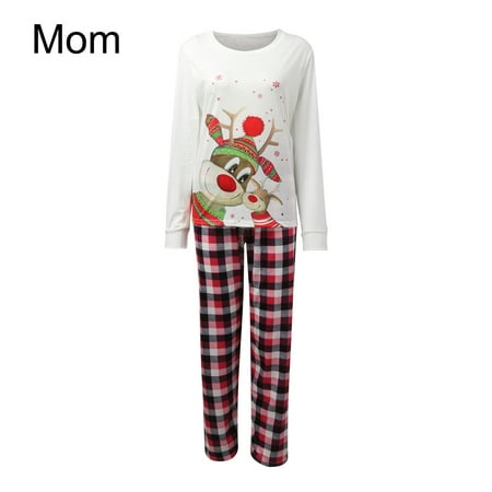 Jialili Christmas Parent-Child Wear Lattice Elk Print Family Pajamas Home Service Parent-Child Suit Mom Red XL