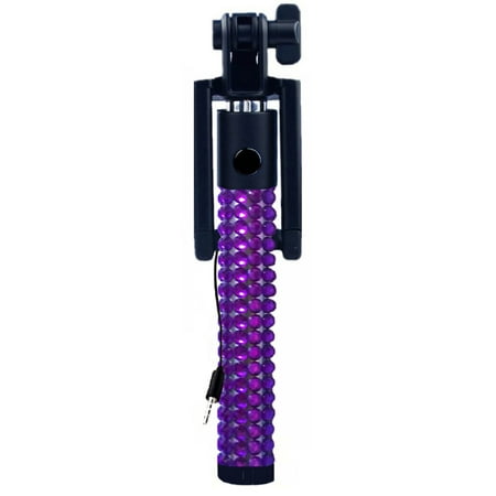 KTA Purple Rhinestones Wired Mini Selfie Stick With Folding Bracket
