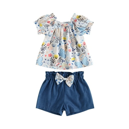 Suanret Kids Toddler Girls Summer Clothes Outfits Floral Elastic Collar Short Puff Sleeve Tops Bow Shorts 2Pcs Suit Blue 18-24 Months
Suanret Kids Toddler Girls Summer Clothes Outfits Floral Elastic Collar Short Puff Sleeve Tops Bow Shorts 2Pcs Suit Blue 18-24 Months