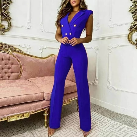 

One Piece Jumpsuits for Women Fashion Overalls Summer Solid Buttons Casual Sleeveless Suspender Jumpsuit Pantsuit Rompers Jumpsuits for Women Summer