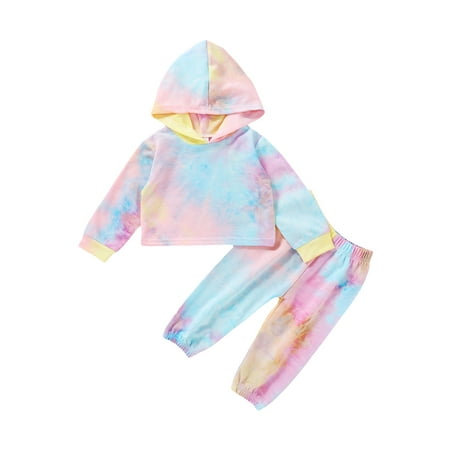 Luiryare2PCS Toddler Tie-dye Cotton Hoodie Long Sleeves Sweatshirt Set Cqh