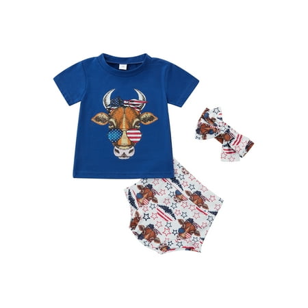 Frobukio Infant Baby Girls 3Pcs Independence Day Clothes Print Short Sleeve T-shirt + Shorts + Headband Outfits Blue 12-18 Months
Frobukio Infant Baby Girls 3Pcs Independence Day Clothes Print Short Sleeve T-shirt + Shorts + Headband Outfits Blue 12-18 Months