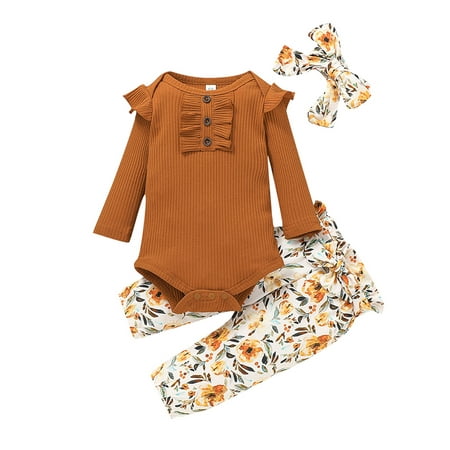 LAPAKIDS Baby Girls Infant Toddler Ruffle Solid Button Romper Floral Pants Headband 3PCs Outfit Sets 6-9 Months
LAPAKIDS Baby Girls Infant Toddler Ruffle Solid Button Romper Floral Pants Headband 3PCs Outfit Sets 6-9 Months