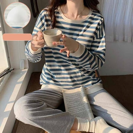 CoCopeaunt Pure Cotton Pajamas Womens Spring and Autumn stripe With chest pad Pijama Mujer Couple Night suits Homewear
CoCopeaunt Pure Cotton Pajamas Womens Spring and Autumn stripe With chest pad Pijama Mujer Couple Night suits Homewear