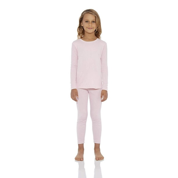 Rocky Girl's Smooth Knit Thermal Underwear 2PC Set Long John Top and Bottom Pajamas (Pink, XL)
