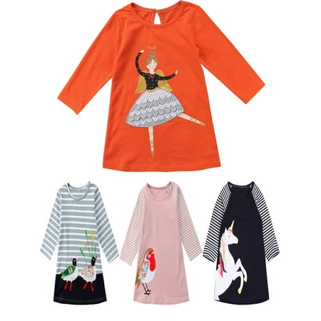 0-7 Years Kid Baby Girl Long Sleeve Dress Skirt