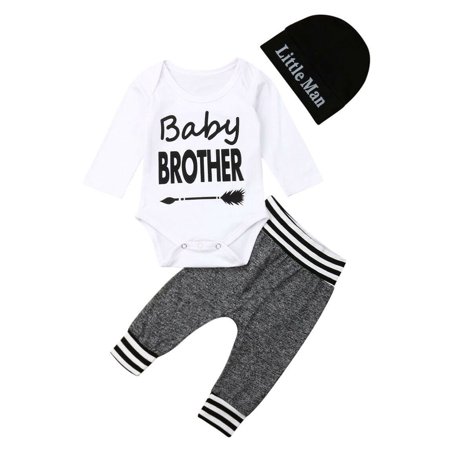 Infant Newborn Baby Boy Clothes Baby Brother/Little Man Letter Print Romper+Long Pants+Hat 3PCS Outfits Set
Infant Newborn Baby Boy Clothes Baby Brother/Little Man Letter Print Romper+Long Pants+Hat 3PCS Outfits Set