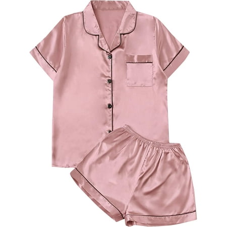 ZWQIANFENGXI Women s Short Sleeve Satin Sleepwear Button Down Shirt & Shorts Pajama Set
ZWQIANFENGXI Women s Short Sleeve Satin Sleepwear Button Down Shirt & Shorts Pajama Set