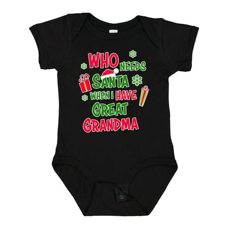 Inktastic Who Needs Santa when I Have Great Grandma Boys or Girls Baby Bodysuit
Inktastic Who Needs Santa when I Have Great Grandma Boys or Girls Baby Bodysuit
