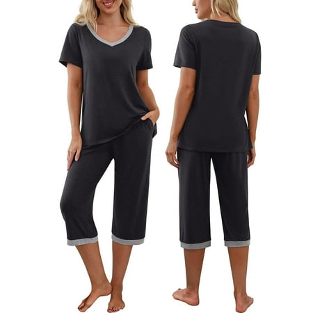 Womens Lounge Pajamas Sets Short Sleeve Top with Capri Pant Casual Fun Prints Sleepwear Pjs Loungewear Sets
Womens Lounge Pajamas Sets Short Sleeve Top with Capri Pant Casual Fun Prints Sleepwear Pjs Loungewear Sets